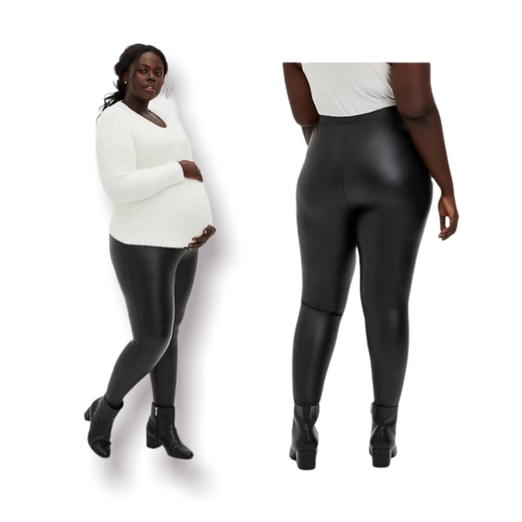 Torrid Maternity Faux Leather Black Leggings - Picture 1 of 10